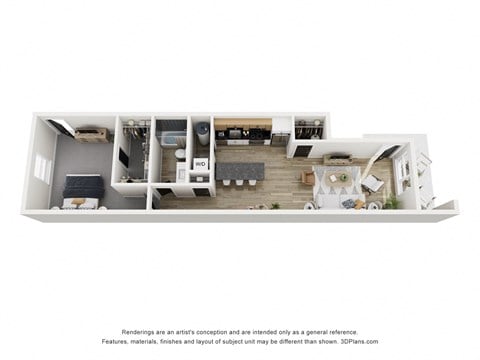 Floor plan for 1 bed, 1 bath, 810 sqft